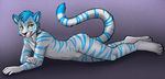  ajna anthro blue_hair claws digitigrade feline fur green_eyes hair hindpaw hot licking licking_lips looking_away lying male mammal nude paws pinup pose presenting sheath solo storm-tiger stripes tasteful teasing tiger toes tongue white_fur 