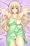  1girl bed_sheet blonde_hair blue_eyes blush breasts censored choujigen_game_neptune compile_heart idea_factory kamia_(not_found) large_breasts long_hair looking_at_viewer neptune_(series) nipples nude open_mouth smile solo vert 