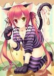  animal_ears bad_id bad_pixiv_id blush breasts cat_ears cat_tail dated hair_ribbon heterochromia long_hair looking_at_viewer medium_breasts original paws red_hair ribbon smile solo striped striped_legwear tail tail_ribbon takano_yuki_(allegro_mistic) thighhighs twintails yellow_eyes 