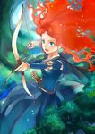  1girl archery bow brave_(disney) curls curly_hair disney forest happy long_hair merida_(brave) nature orange_hair pixar princess_merida smile solo tree veggiesexy weapon weapons 