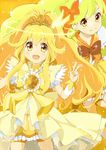  blonde_hair bow choker cure_peace hair_flaps hair_ornament highres kise_yayoi long_hair miracle_peace precure ribbon shorts shorts_under_skirt skirt smile smile_precure! v wara_(warapro) yellow yellow_bow yellow_eyes yellow_shorts yellow_skirt 