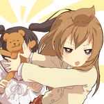  a-ka attack blazer brown_eyes brown_hair fujioka-kuma jacket minami-ke minami_chiaki minami_kana multiple_girls school_uniform serafuku stuffed_animal stuffed_toy teddy_bear topknot twintails 