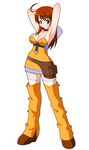  armpits arms_up bakuretsu_tenshi blue_eyes blush breasts cleavage cowboy_hat hat highres long_hair looking_at_viewer meg meg_(bakuretsu_tenshi) orange_hair shishimaru_ken&#039;ya shishimaru_ken'ya shoes simple_background smile standing white_background 