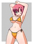  armpits arms_up bikini blush breasts cameltoe green_eyes happy large_breasts looking_at_viewer navel open_mouth pink_hair rio_rollins shishimaru_ken&#039;ya shishimaru_ken'ya short_hair standing super_blackjack swimsuit wink 