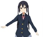  bad_id bad_pixiv_id black_hair brown_eyes jacket k-on! long_hair looking_at_viewer nakano_azusa pleated_skirt simple_background skirt smile solo twintails watanore white_background 