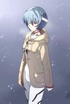  ayanami_rei bad_id bad_pixiv_id bandages blush bodysuit coat evangelion:_3.0_you_can_(not)_redo hood long_coat looking_at_viewer neon_genesis_evangelion one_eye_covered plugsuit rebuild_of_evangelion red_eyes short_hair snow snowing solo toggles ume_(plumblossom) white_bodysuit 