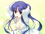  applique blue_hair cleavage dressing erect_nipples game_cg no_bra odawara_hakone open_shirt tagme_(character) tasogare_no_saki_ni_noboru_ashita 