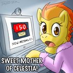  bathrobe computer english_text equine female feral friendship_is_magic hair horse looking_at_viewer looking_back mammal my_little_pony pegasus pluckyninja pony spitfire_(mlp) text timber_(artist) two_tone_hair webcam wings wonderbolts_(mlp) 