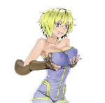  blonde_hair breast_lift breasts covered_nipples final_fantasy final_fantasy_tactics fingerless_gloves gloves grin large_breasts monk_(fft) muhamado purple_eyes short_hair smile solo white_background 