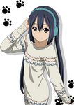  black_hair brown_eyes headphones k-on! long_hair nakano_azusa oku_no_shi revision solo sweater twintails 