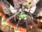  1girl arm_cannon black_wings female highres long_hair reiuji_utsuho solo touhou uumenn weapon weapons wings 