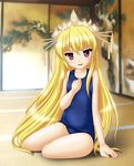  blonde_hair crown fortune_arterial long_hair neopure one-piece_swimsuit red_eyes school_swimsuit sendou_kaya solo swimsuit very_long_hair 