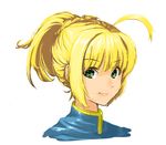  ahoge alternate_hairstyle artoria_pendragon_(all) bad_id bad_pixiv_id blonde_hair face fate/stay_night fate_(series) green_eyes hair_up my400ml ponytail portrait saber solo 