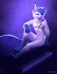  blue_eyes blue_hair blue_markings falvie fur hair male markings musical_instrument nude piano solo unknown_species white_fur 