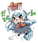  animal_ears artist_name bad_id bad_twitter_id blue_hair blush closed_eyes dated dog_ears dog_tail fang hat kamishirasawa_keine long_hair lowres open_mouth rebecca_(keinelove) solo tail touhou 