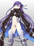  argyle argyle_background bad_id bad_pixiv_id boots crotch_plate fate/extra fate/extra_ccc fate_(series) gradient gradient_background greaves grey_background harano_(shirohata) jacket long_hair meltlilith midriff navel purple_eyes purple_hair revealing_clothes solo thigh_boots thighhighs white_background 