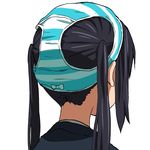  bad_id bad_pixiv_id black_hair blue_panties bow bow_panties close-up from_behind k-on! nakano_azusa object_on_head panties panties_on_head simple_background solo striped striped_panties twintails underwear watanore white_background 