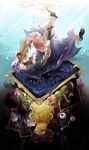  3girls bad_id bad_pixiv_id bunny doll doll_(ib) eyeball garry_(ib) highres ib ib_(ib) lady_in_red_(ib) mary_(ib) multiple_girls painting_(object) sketchbook syncaidia underwater 