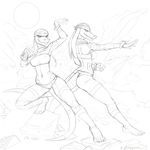  actionpose anthro bandanna bandit_twins barefoot bikini breasts clothed clothing female fighting_stance gloves lizard monochrome pose reptile robotjoe rocks scalie sculpture sheretsa sibling sisters skimpy solo statue sun swimsuit thong tight_clothing tube_top twins uncolored zaggatar 