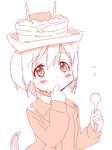  bad_id bad_pixiv_id blush cake erica_hartmann food food_on_head monochrome object_on_head short_hair simple_background solo strike_witches tail tonbi white_background world_witches_series 