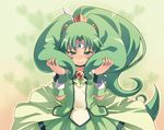  blush bow choker cure_march dress green green_choker green_eyes green_hair green_skirt hair_tousle heart long_hair midorikawa_nao ponytail precure skirt smile_precure! solo tasaka_shinnosuke tiara tri_tails wrist_cuffs 