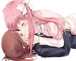  2girls brown_hair haramura_nodoka kiss pink_hair saki tagme_(artist) takakamo_shizuno white yuri 