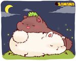  anus blush brown_fur eyes_closed fur grass huiro llama moon night outside sleeping white_fur 