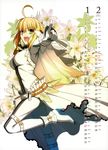  2013 :d ahoge ankle_cuffs ankle_strap armpits bangs belt belt_buckle blonde_hair bodysuit breasts bridal_veil buckle calendar_(medium) chain dated eyebrows_visible_through_hair fate/extra fate/extra_ccc fate_(series) february floral_background flower from_side full-length_zipper gloves gradient green_eyes hair_between_eyes high_heels january jewelry leg_lift leg_up lily_(flower) lock looking_at_viewer looking_back loose_belt medium_breasts nero_claudius_(bride)_(fate) nero_claudius_(fate)_(all) official_art open_mouth outstretched_arm padlock pointing pointing_at_viewer ring scan shoes showgirl_skirt sidelocks silhouette skirt smile solo standing standing_on_one_leg takeuchi_takashi thigh_strap v-shaped_eyebrows veil white_background white_bodysuit white_flower white_gloves white_skirt wrist_cuffs zipper 