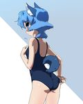  adjusting_clothes adjusting_swimsuit animal_ears bad_id bad_pixiv_id blue_eyes blue_hair blush one-piece_swimsuit original school_swimsuit short_hair solo swimsuit tail tonbi 