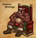  belly biceps big_muscles boots bulge canine chair chest_tuft christmas chubby da_boz facial_hair feline fox fur grin hairy hat holidays hybrid lion male mammal muscles pecs pose santa tuft underwear 