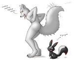  arctic_fox balls bunk butt canine drooling duo english_text forceswerwolf fox hybrid lagomorph male mammal nude plain_background rabbit saliva shaking_butt skunk skunkbunny skunkhase skunny swiftayama text tongue white_background white_fox 