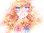  blonde_hair blue_eyes blush close-up flower ib mary_(ib) na_(sodium) rose smile solo 
