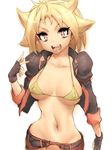  :d bangs belt beyblade bikini bikini_top bikini_under_clothes black_gloves blonde_hair breasts breasts_apart cleavage clenched_hand collarbone covered_nipples cropped_jacket curvy fangs fingerless_gloves fumio_(rsqkr) gloves high_collar jacket kurenai_ren large_breasts looking_at_viewer lowleg lowleg_shorts metal_fight_beyblade micro_bikini midriff navel open_clothes open_jacket open_mouth orange_eyes short_hair shorts sideboob simple_background sketch skindentation sleeves_rolled_up slender_waist smile solo spiked_hair standing string_bikini swimsuit swimsuit_under_clothes underboob upper_body v-shaped_eyebrows wide_hips yellow_bikini 