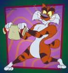 2025 3_toes 4_fingers adventures_from_the_book_of_virtues alternate_version_at_paywall anthro arched_back arm_tuft belly bent_leg big_muscles biped black_eyebrows black_nose black_stripes bobcat casual_nudity cheek_tuft chest_tuft chin_tuft clenched_teeth clothing colored curvy_figure digital_drawing_(artwork) digital_media_(artwork) elbow_tuft eyebrows facial_tuft feet felid feline fingers flat_colors fluffy fluffy_chest fur gavanzude gloves_(marking) head_tuft hi_res holding_t-shirt humanoid_heel knee_tuft leg_markings leg_tuft lines_drawn lynx male mammal markings muscular nude open_mouth open_smile orange_body orange_fur pbs pecs pinup plantigrade pose raised_heel scut_tail sharp_teeth shirt short_tail shoulder_tuft signature slightly_chubby slightly_chubby_anthro slightly_chubby_male small_tail smile socks_(marking) socrates_the_bobcat solo standing standing_on_another striped_body striped_fur striped_markings striped_tail stripes t-shirt tail tail_markings teeth thick_eyebrows tiptoes toes toothy_grin topwear tuft whiskers white_belly white_body white_feet white_fur white_hands wide_hips yellow_sclera