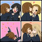  akiyama_mio black_hair blonde_hair blue_eyes blush blush_stickers brown_hair chart closed_eyes face-to-face fang forehead-to-forehead glomp hair_ornament hairband hairclip heart hime_cut hirasawa_yui holding_hands hug imminent_kiss interlocked_fingers k-on! kotobuki_tsumugi long_hair mokana_natsumi multiple_girls nakano_azusa one_eye_closed school_uniform smile tainaka_ritsu twintails wavy_mouth yuri 