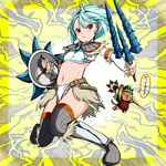  armor crossover felyne horn kirin_(armor) konpaku_youmu md5_mismatch midriff monster_hunter navel purple_eyes reri shield thighhighs touhou weapon 