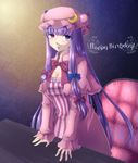  bad_id bad_pixiv_id breasts cleavage crescent geike happy_birthday hat long_hair medium_breasts patchouli_knowledge purple_eyes purple_hair solo touhou 