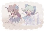  card cirno holding holding_card horns house_of_cards ibuki_suika ice lying_card multiple_girls oto playing_card touhou wings 