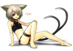  animal_ears barefoot bell bell_collar cat_ears cat_tail collar feet heterochromia highres kotoba_noriaki legs multiple_tails original short_hair solo tail 