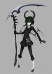  bad_id bad_pixiv_id black_hair black_rock_shooter collar collarbone dead_master green_eyes holding holding_scythe horns p_(zzaazz) scythe simple_background solo wings 