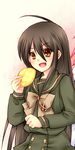  alastor_(shakugan_no_shana) black_hair bread brown_eyes food jewelry long_hair melon_bread pendant piku school_uniform serafuku shakugan_no_shana shana 