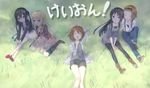  :d :o akiyama_mio bad_id bad_pixiv_id banned_artist black_eyes black_hair blonde_hair blue_eyes blush boots bow brown_eyes brown_hair casual closed_eyes copyright_name cross-laced_footwear crossed_legs dress grass hair_ornament hairband hairclip hands_together hirasawa_yui jacket k-on! knee_boots kotobuki_tsumugi lace-up_boots legs long_hair lying mirai_(macharge) multiple_girls nakano_azusa no_socks on_back open_mouth pantyhose shoes short_hair shorts sitting skirt smile striped suspenders tainaka_ritsu twintails very_long_hair wariza yawning 