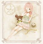  bad_id bad_pixiv_id bear blush book bow braid c_m_m copyright_request dress egg green_eyes nest pink_hair solo stuffed_animal stuffed_toy teddy_bear twintails wings 