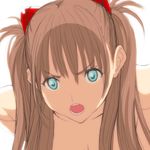  blue_eyes breasts brown_hair cleavage face long_hair medium_breasts neon_genesis_evangelion open_mouth poin shikinami_asuka_langley solo souryuu_asuka_langley 