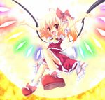  ahoge ascot blonde_hair cicin fang flandre_scarlet mary_janes red_eyes ribbon shoes side_ponytail solo touhou wings 