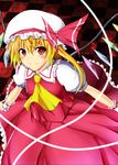  bad_id bad_pixiv_id blonde_hair checkered checkered_floor flandre_scarlet hat oukawa_yuu outstretched_arms perspective red_eyes side_ponytail smile solo touhou wings wrist_cuffs 