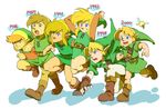  blonde_hair blue_eyes link multiple_boys multiple_persona older tatl the_legend_of_zelda the_legend_of_zelda:_a_link_to_the_past the_legend_of_zelda:_link's_awakening the_legend_of_zelda:_majora's_mask the_legend_of_zelda:_ocarina_of_time the_legend_of_zelda_(nes) usikani younger zelda_ii:_the_adventure_of_link 