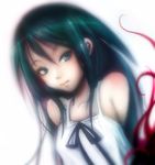  bare_shoulders blood breasts commentary_request dress funakura green_eyes green_hair hair_between_eyes long_hair looking_at_viewer ribbon saya saya_no_uta small_breasts solo sundress very_long_hair 