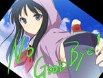  47agdragon akiyama_mio black_hair can cloud foreshortening hood hoodie k-on! long_hair no_thank_you! purple_eyes solo spray_paint 