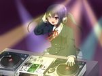  bad_id bad_pixiv_id black_hair brown_eyes dj headphones highres k-on! long_hair maon_(hikouya) nakano_azusa phonograph school_uniform solo turntable twintails 